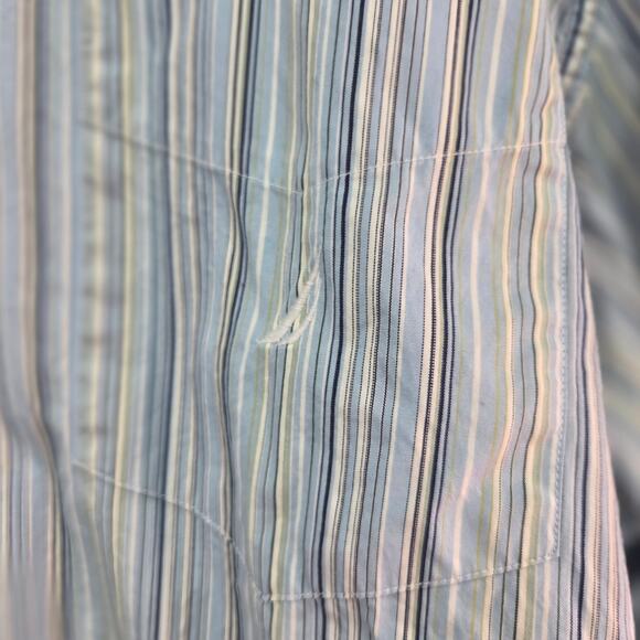 Nautica 80's Two-Ply Cotton XXL Blue/White Striped Long Sleeve Button Up Shirt - Picture 4 of 5